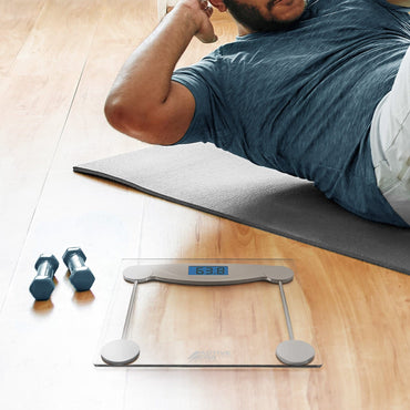 Ultra-Slim Glass Bathroom Scale with Body Fat Analyzer, 0.1kg Precision