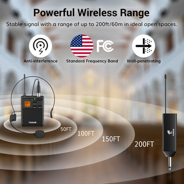 TONOR TW621 UHF Wireless Microphone System with Dual Headsets