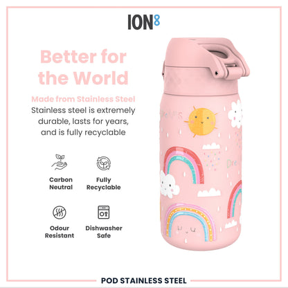 Rainbow Leak-Proof Stainless Steel Kids Water Bottle 400ml Pink