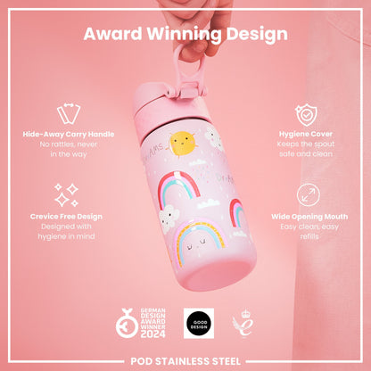 Rainbow Leak-Proof Stainless Steel Kids Water Bottle 400ml Pink
