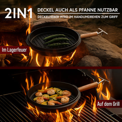 Premium Pre-Seasoned Cast Iron 7.4-Quart Dutch Oven Set with Feet & 2-in-1 Lid