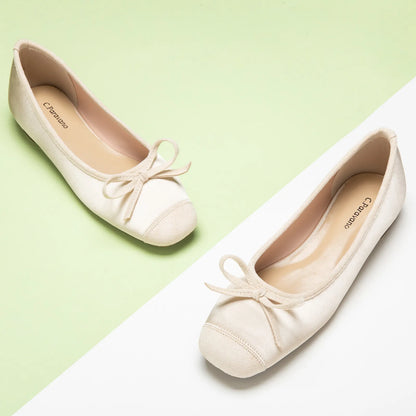 Silky Bowknot Ballet Flats Luxury Silk Slip-On Shoes