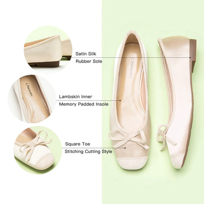Silky Bowknot Ballet Flats Luxury Silk Slip-On Shoes