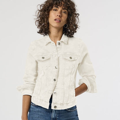 Women's ONLY Cream Denim Jacket with Button Fastening Cuffs - Stylish & Versatile