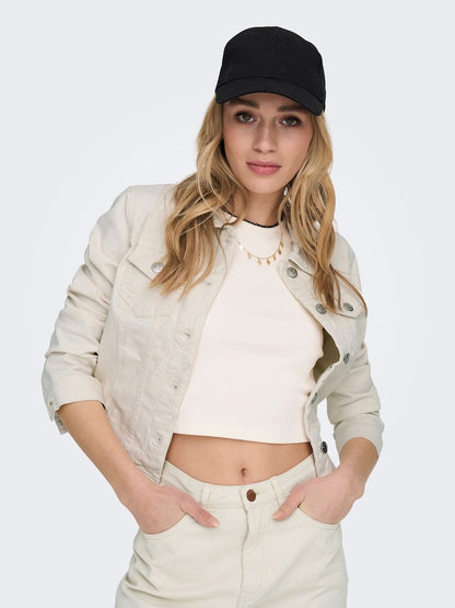 Women's ONLY Cream Denim Jacket with Button Fastening Cuffs - Stylish & Versatile