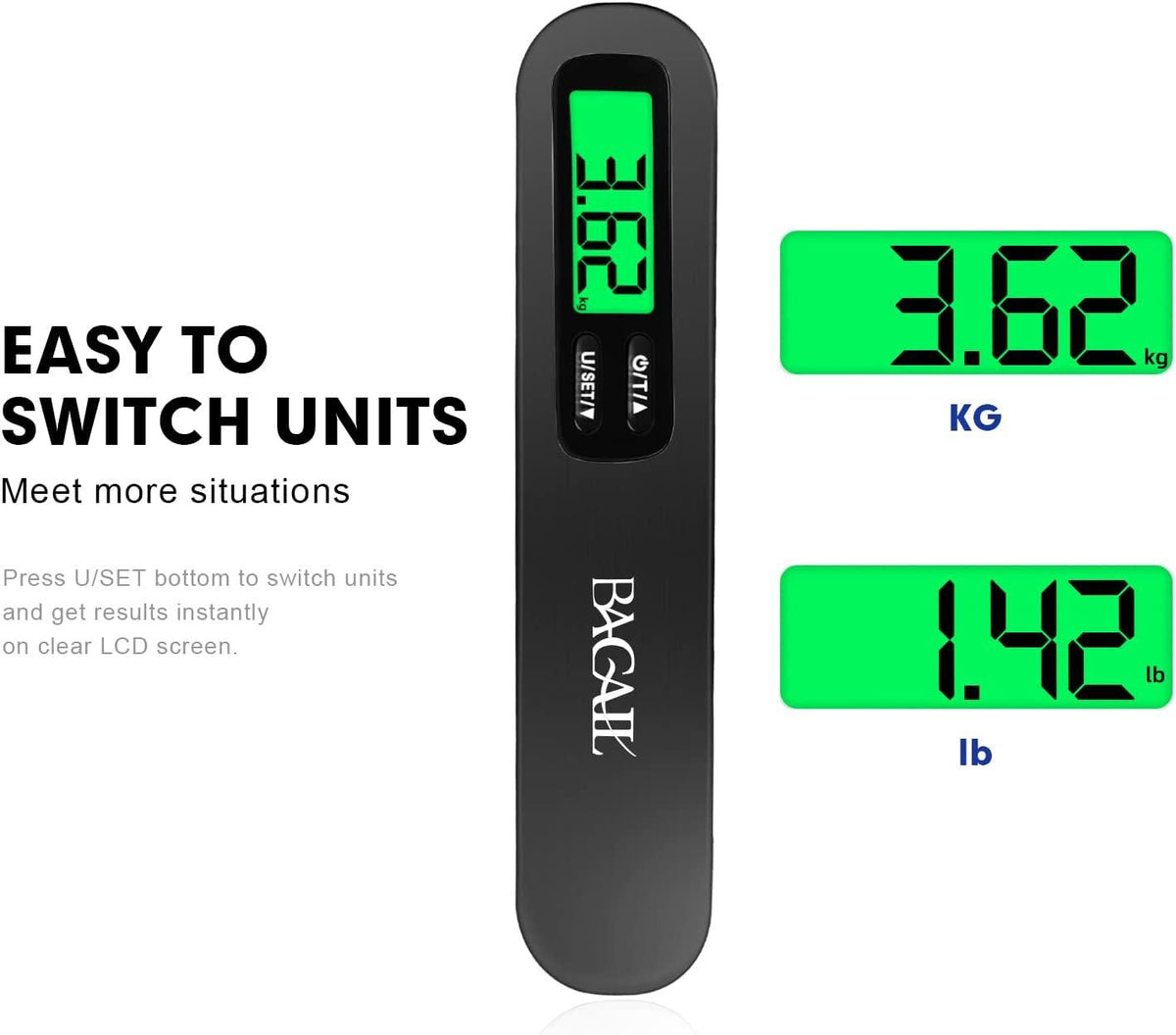 BAGAIL Digital Hanging Luggage Scale 50kg Black