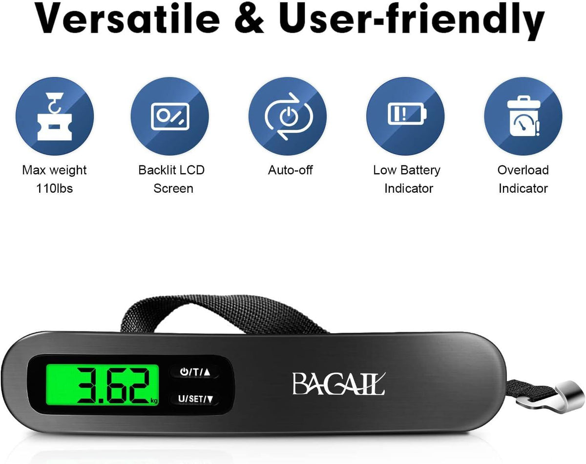 BAGAIL Digital Hanging Luggage Scale 50kg Black