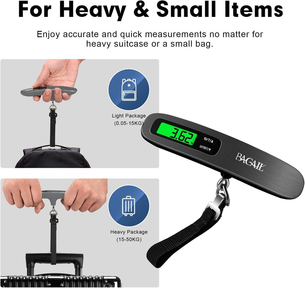 BAGAIL Digital Hanging Luggage Scale 50kg Black