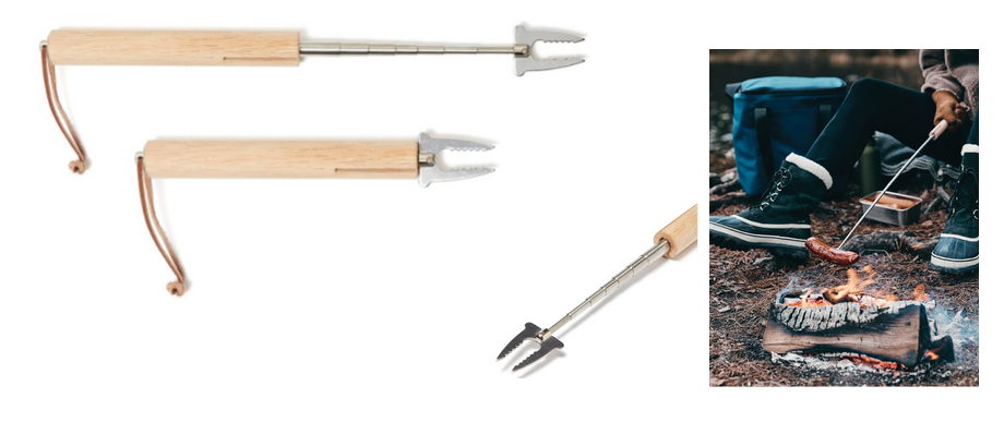 Custom Engraved Telescopic BBQ Roasting Stick - Extendable Wooden Handle Grill Fork