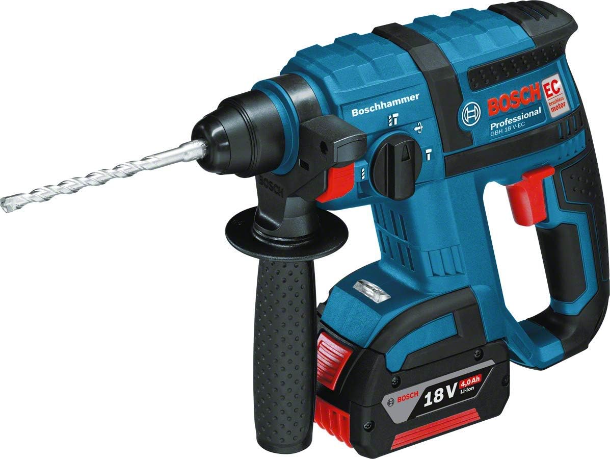The Set of Bosch Professional GBH 18 V-EC Cordless Rotary Hammer Drill & GWX 18V-10 Cordless Angle Grinder with 2 Batteries 8 Ah
