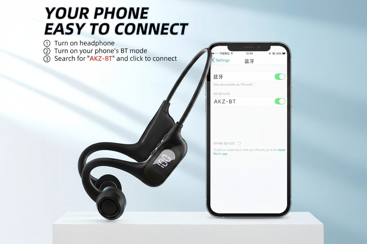 Enfain AKZ-G3 Wireless Open-Ear Headphones Air Conduction Bluetooth 5.3 30h Black