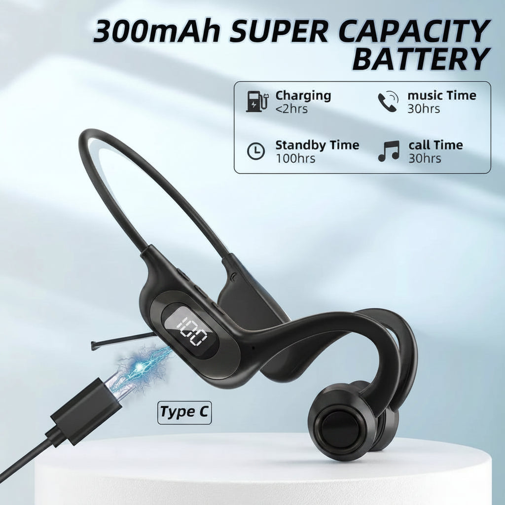 Enfain AKZ-G3 Wireless Open-Ear Headphones Air Conduction Bluetooth 5.3 30h Black