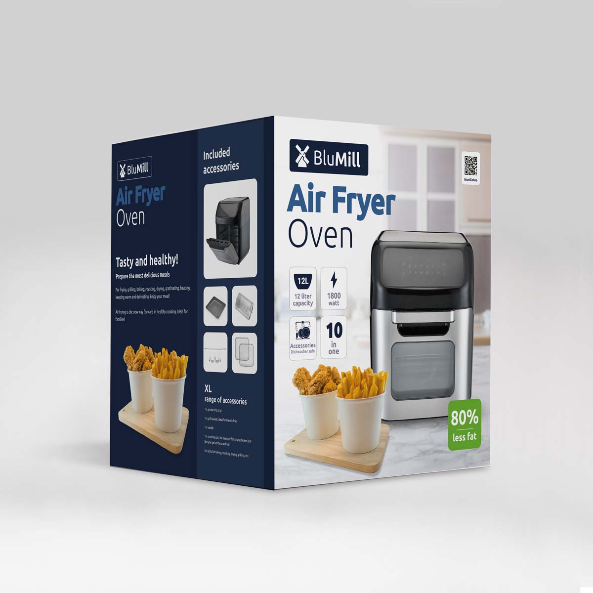 BluMill XXL Airfryer Oven: 12-in-1, 12L Capacity, Digital Touchscreen Control