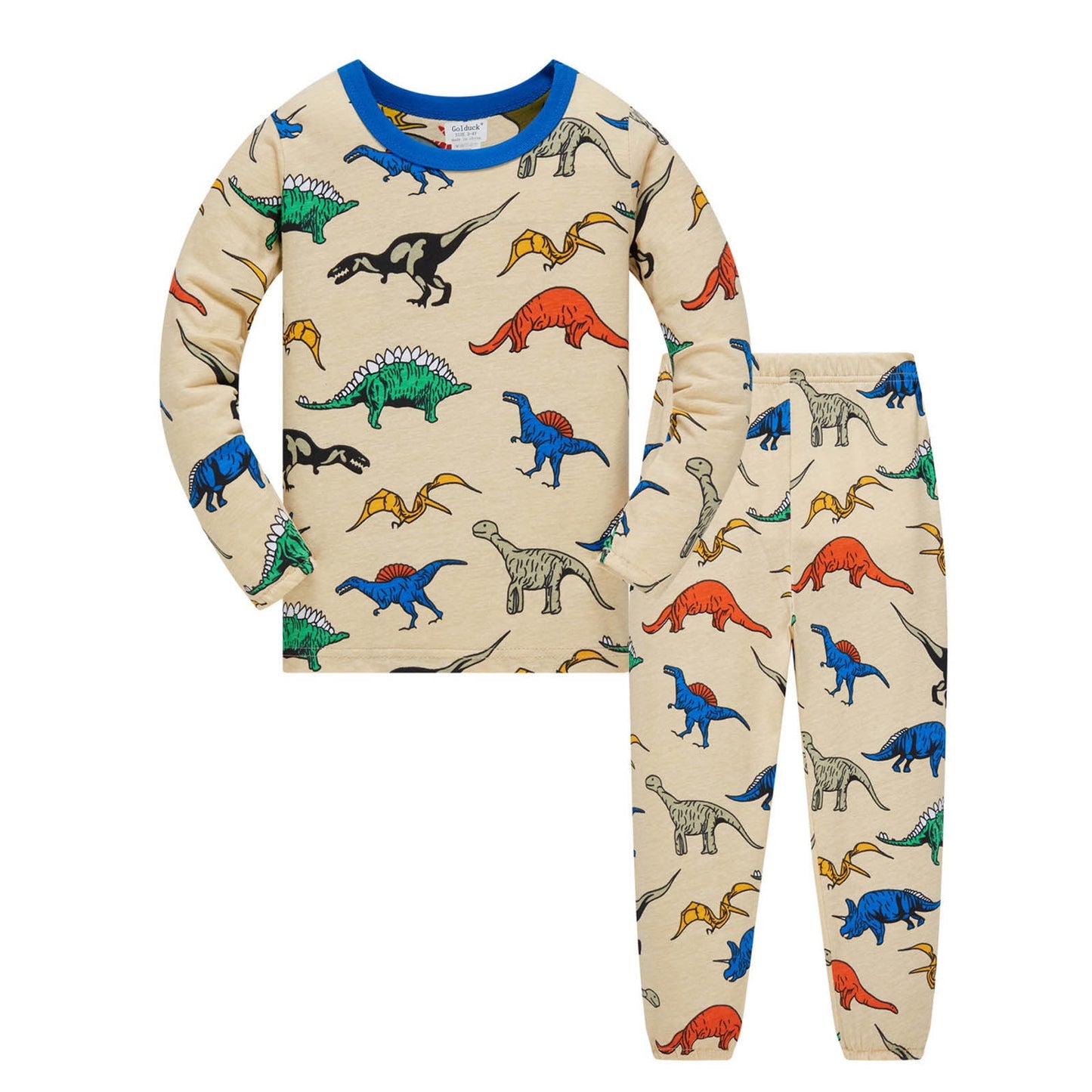 Bysome Soft Dinosaur Toddler Kids Long Sleeve Pajama Outfit Set Khaki
