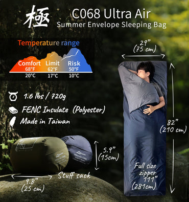 Ultra Compact Combinable Summer Sleeping Bag 62°F Travel