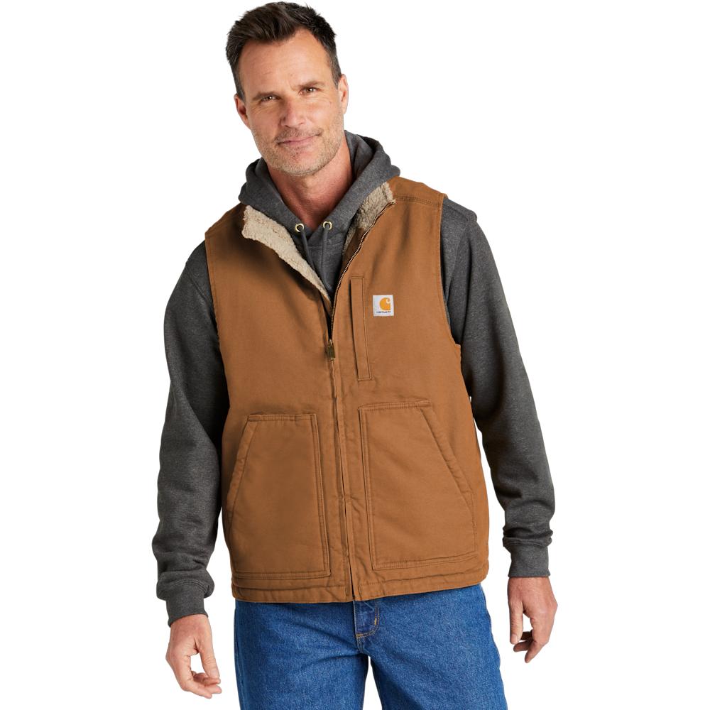 Carhartt Men's Sherpa-Lined Mock Neck Work Vest – Durable Warm Cotton Duck