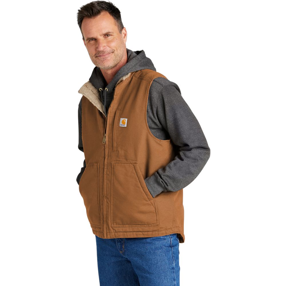 Carhartt Men's Sherpa-Lined Mock Neck Work Vest – Durable Warm Cotton Duck