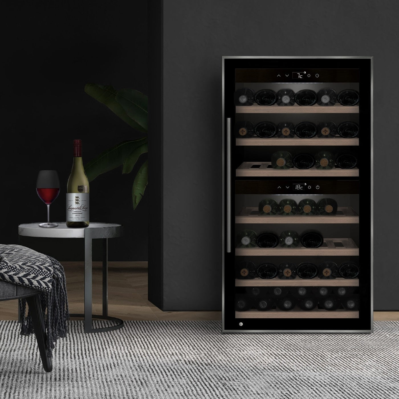 CASO WineComfort 66 Black Dual Zone Compressor Wine Refrigerator for 66 Bottles