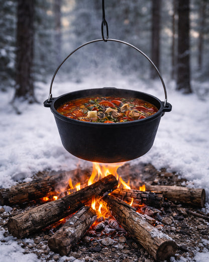 ACTIVA Cast Iron Cooking Pot with Lid and Handle for Transport 10 L Diameter 37 cm Black