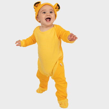Yellow Disney Lion King Baby Sleepsuit with Simba Hat