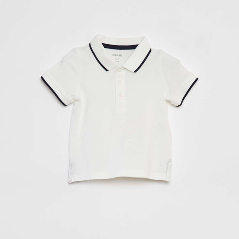 Kiabi Baby Boy White Cotton Polo & Striped Overalls 2-Piece Set