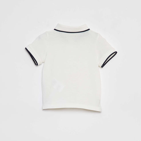 Kiabi Baby Boy White Cotton Polo & Striped Overalls 2-Piece Set