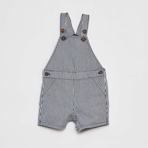 Kiabi Baby Boy White Cotton Polo & Striped Overalls 2-Piece Set