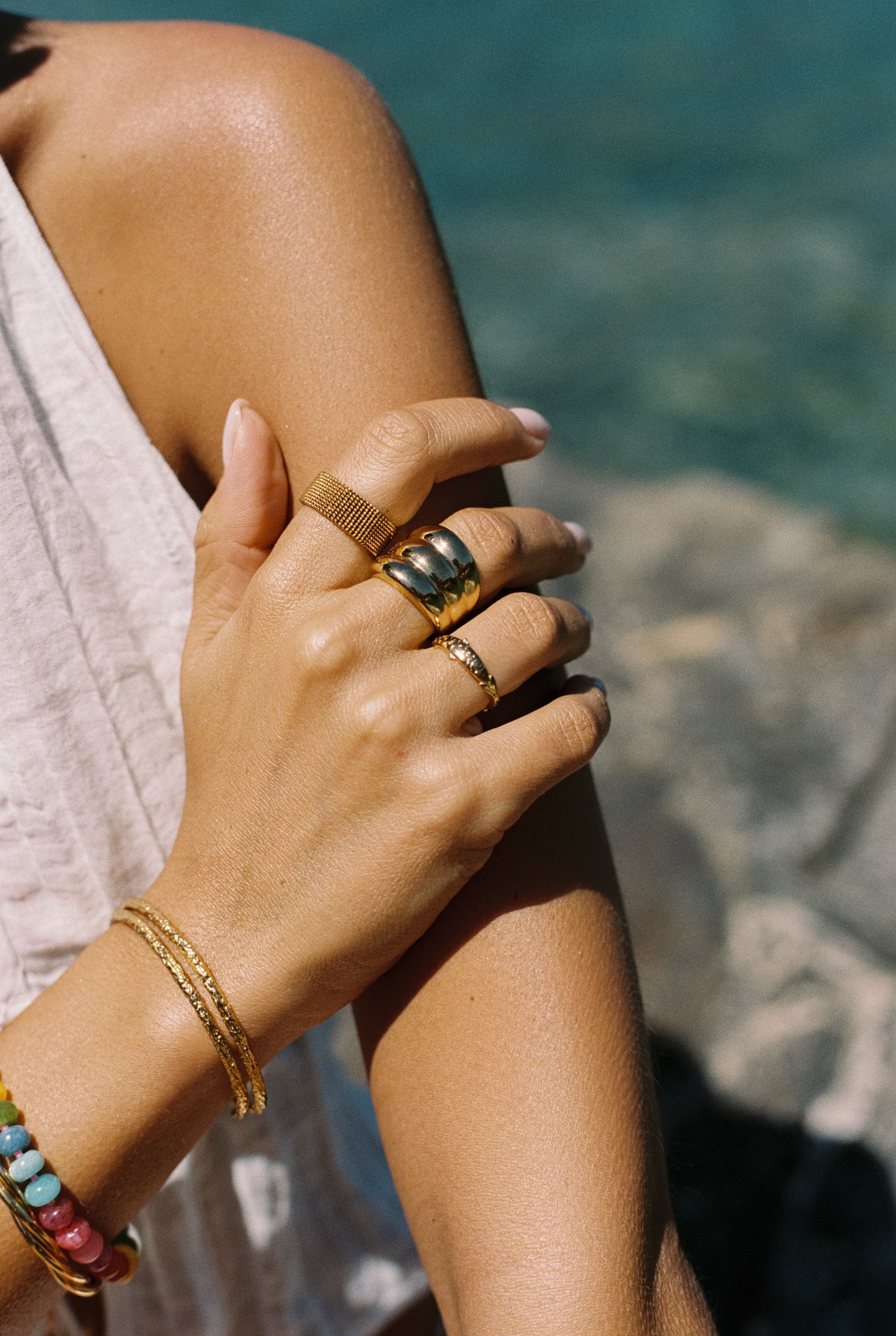 Gold-Plated Mesh Stainless Steel Maxi Ring for Bold Style