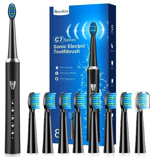 COULAX C7 Sonic Electric Toothbrush: 8 Heads, 5 Modes, Long-Life Battery