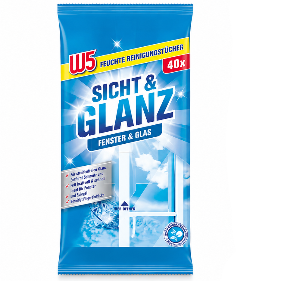 W5 Sicht & Glanz Window & Glass Wet Cleaning Wipes – 40 Wipes