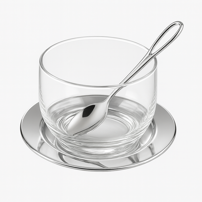 Regent Glass Bowl with spoon & Silver Plate
