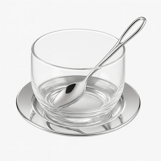 Regent Glass Bowl with spoon & Silver Plate