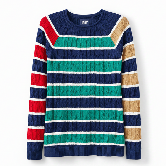 Lands’ End Colorblock Cable-Knit Sweater
