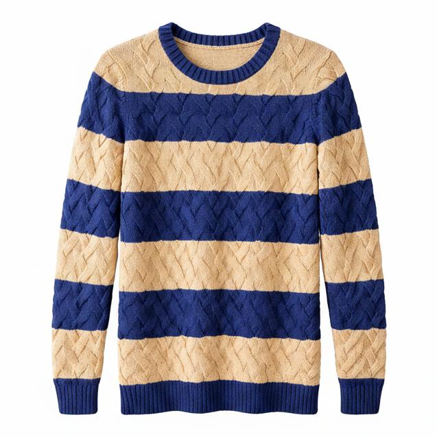 Lands’ End Striped Cable-Knit Sweater