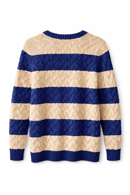 Lands’ End Striped Cable-Knit Sweater