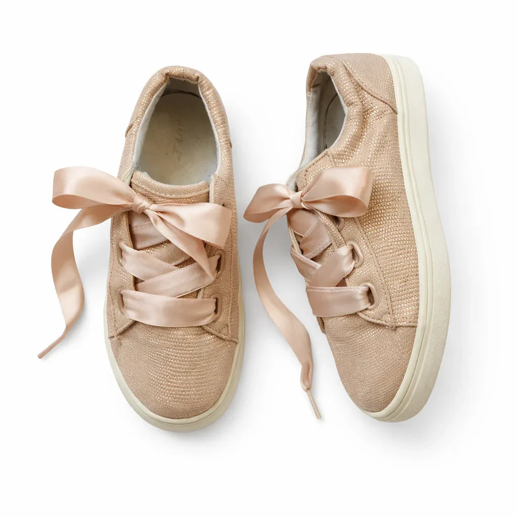 Cat & Jack Girls Pink Shimmer Sneakers with Ribbon Laces - Gomix Brands Outlet