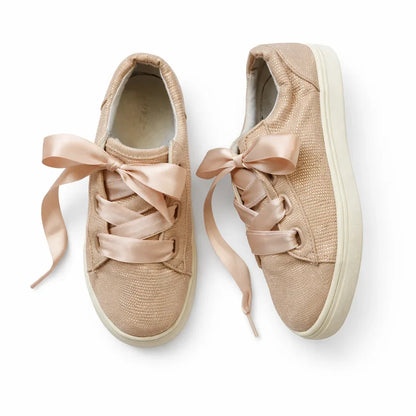 Cat & Jack Girls Pink Shimmer Sneakers with Ribbon Laces - Gomix Brands Outlet