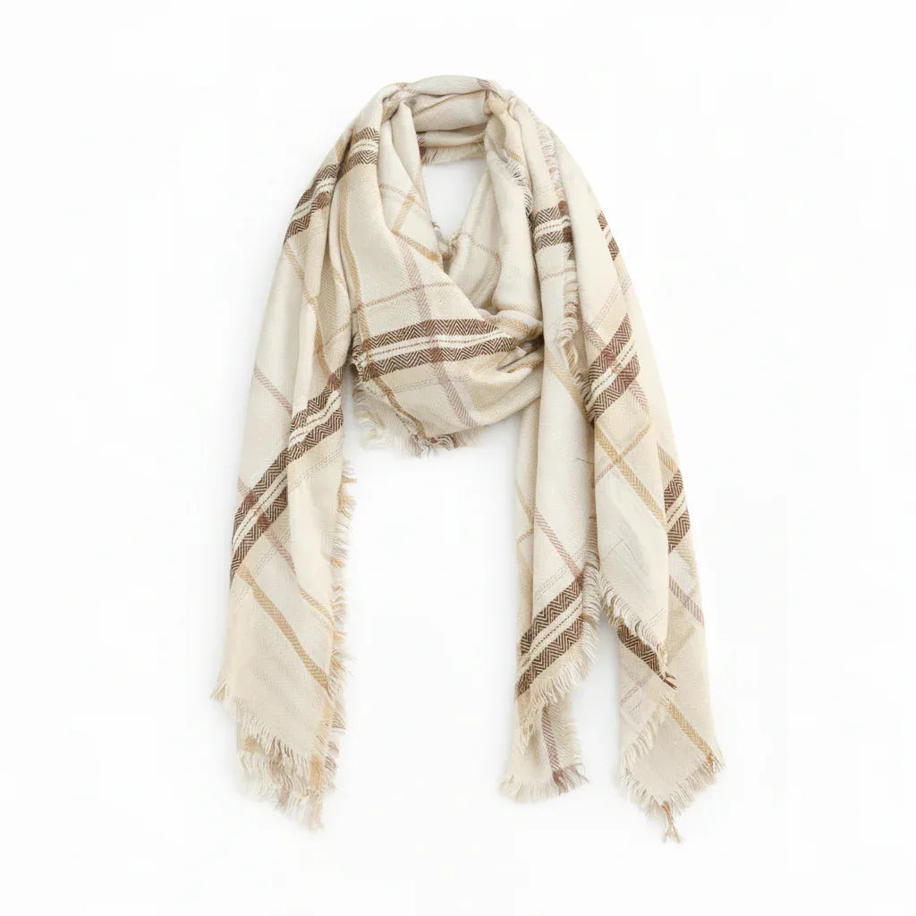 MIXIT Soft Plaid Fringe Onesize Scarf – Taupe Tones - Gomix Brands Outlet