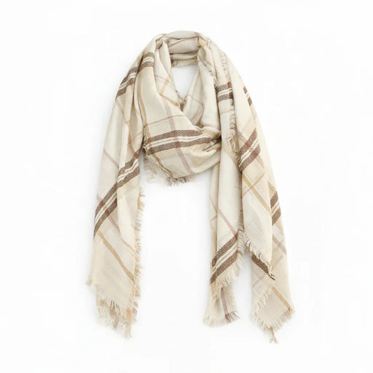 MIXIT Soft Plaid Fringe Onesize Scarf – Taupe Tones - Gomix Brands Outlet
