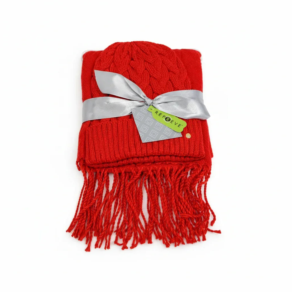 Liz Claiborne Red Beanie Hat & Scarf Set Winter Accessory - Gomix Brands Outlet