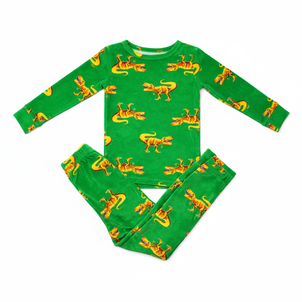 Cat & Jack Boys Green Velour Dinosaur Pajama Set