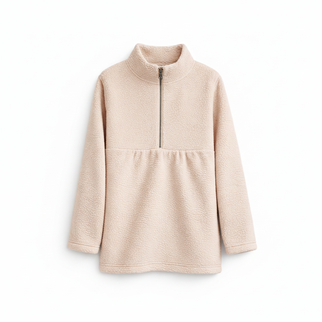 Beige Maternity Half Zip Sherpa Collared Sweater with Pockets