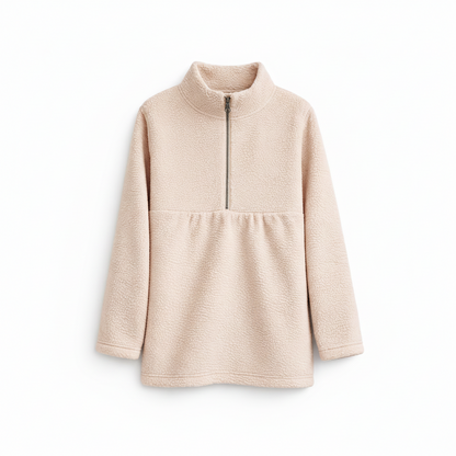 Beige Maternity Half Zip Sherpa Collared Sweater with Pockets