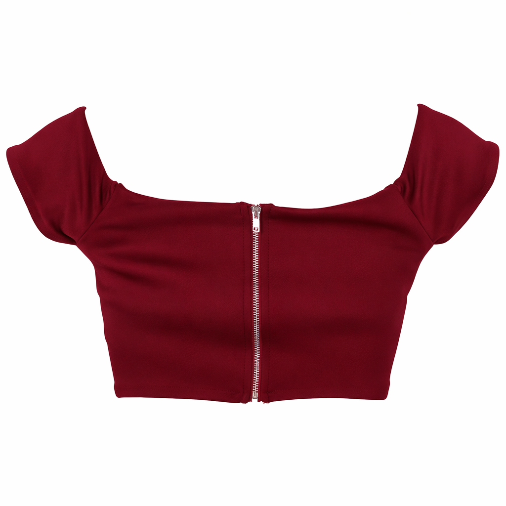 Trixxi Burgundy Off-The-Shoulder Zip Back Crop Top