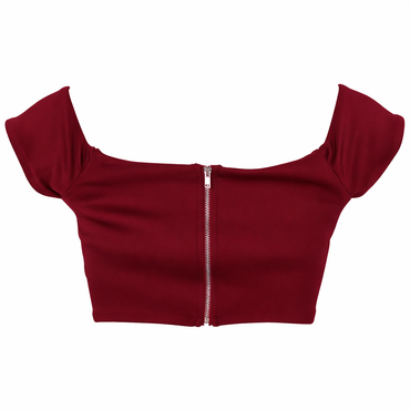 Trixxi Burgundy Off-The-Shoulder Zip Back Crop Top