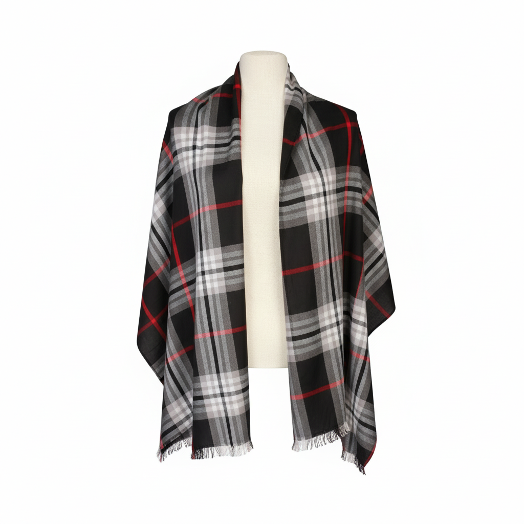 V.FRAAS Lightweight Women's Scarf Black Red and White Polyester
