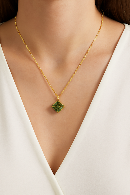 Stunning Square Cut Green Swarovski Crystal Necklace
