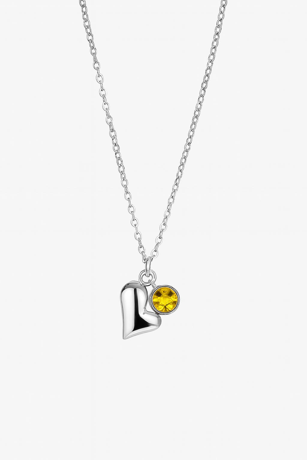 Silver Heart Necklace with Yellow Crystal Charm