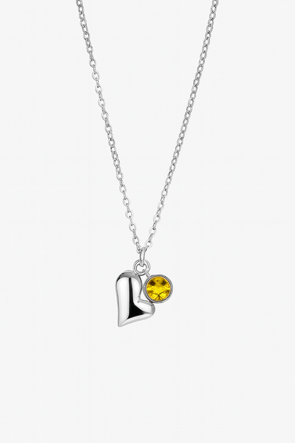Silver Heart Necklace with Yellow Crystal Charm