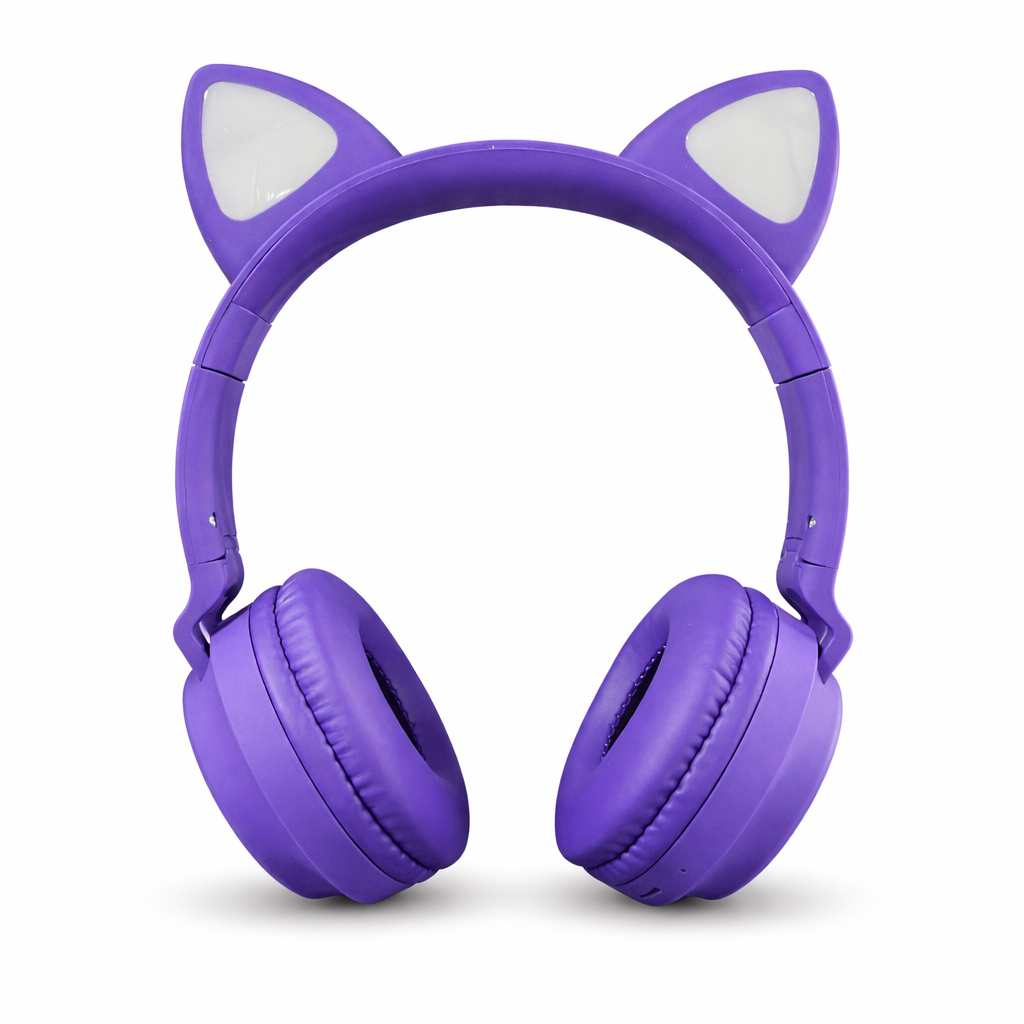 Kids Bluetooth 5.0 Cat Ear On-Ear Headphones with LED Lights